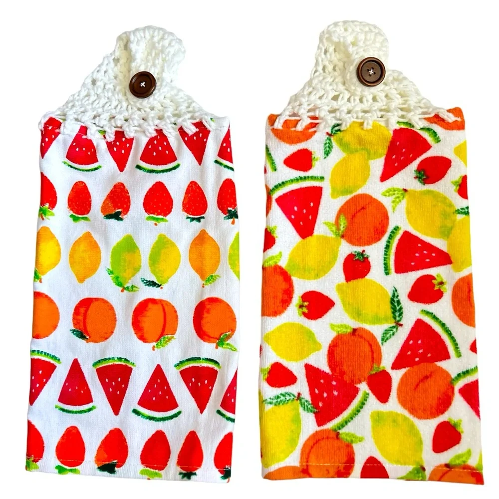 Hand Crafted Colorful Pink Watermelon Hanging Hand Towels Crochet Top